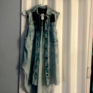 Blue Jean distressed blouse/ button down dress
